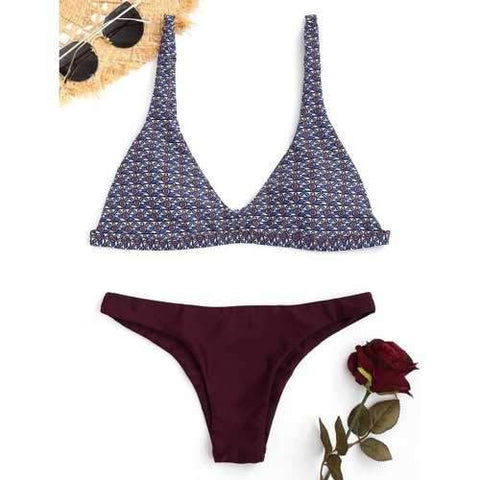 Contrast Tribal Print Bikini Set - S