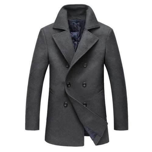 Lapel Collar Double Breasted Pea Coat - Deep Gray Xl