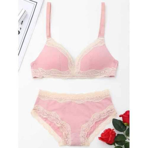 Padded Bra Set with Lace - Pink 70b