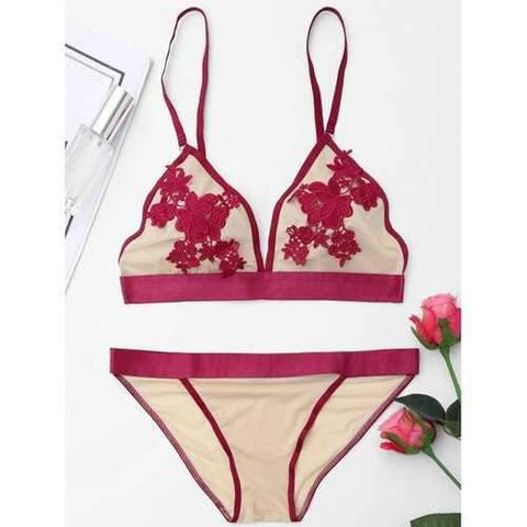 Mesh Lace Bralette Set - Claret 85b