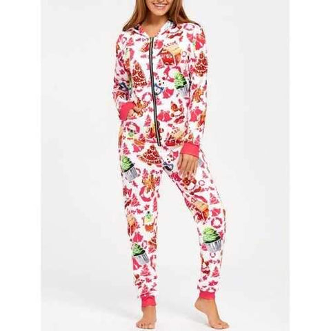 Hooded One Piece Christmas Pajama - M