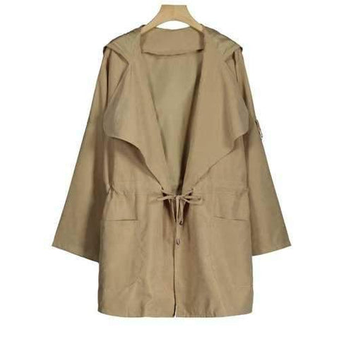 Hooded Plus Size Drawstring Coat - Khaki Xl