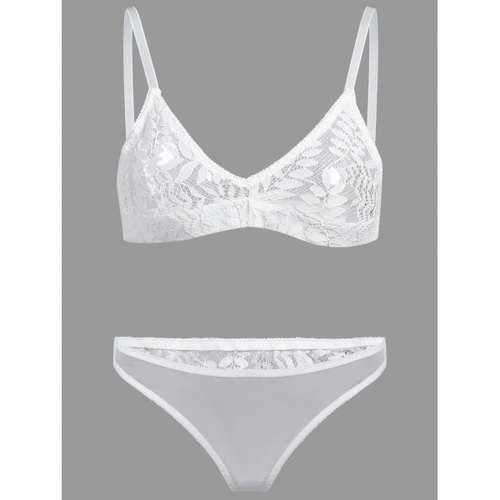 Lace Triangle Bralette Set - White M