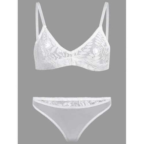 Lace Triangle Bralette Set - White M