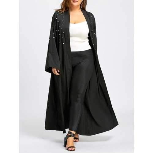 Plus Size Beaded Long Maxi Coat - Black 2xl