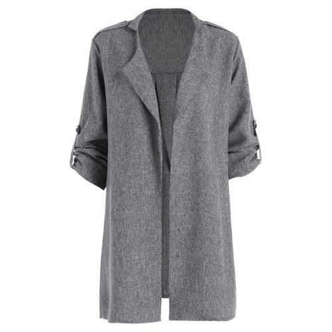 Plus Size Marled Roll Sleeve Long Trench Coat - Gray 4xl