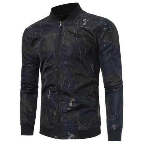 Casual Zip Up Print Lightweight Jacket - Black Xl