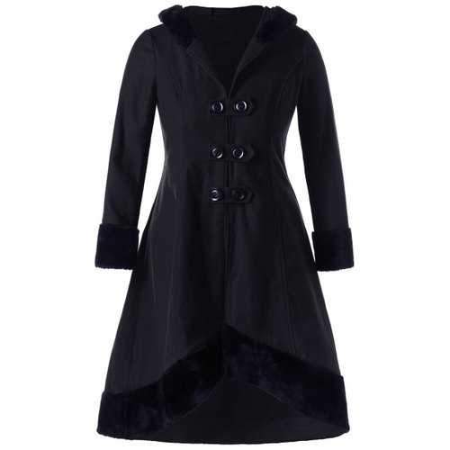 Plus Size Lace Up Dip Hem Coat - Black Xl