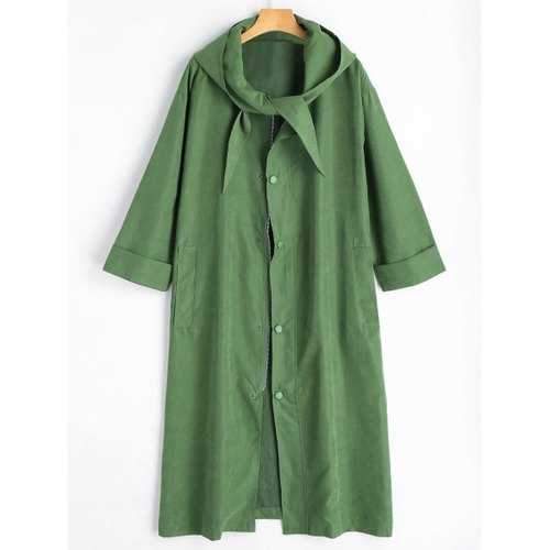 Long Plus Size Button Up Hooded Coat - Army Green 4xl