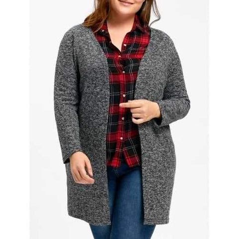 Plus Size Marled Long Side Slit Knit Coat - Gray 4xl