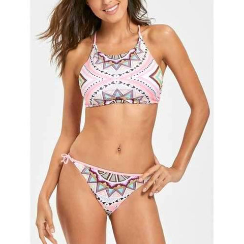 Geometric Print Low Waist Bikini Set - S