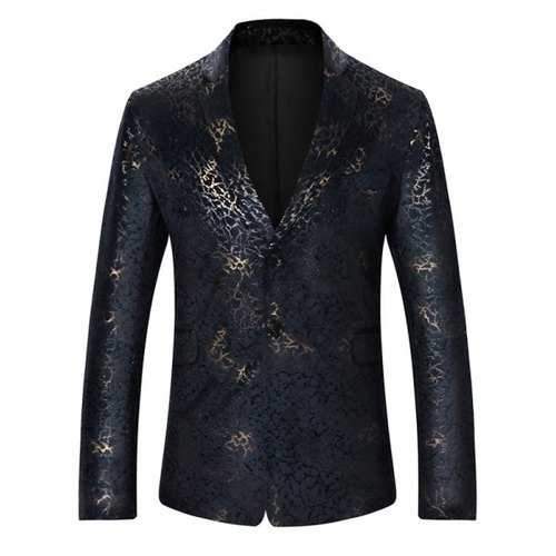 Metallic Brocade Printed Slim Fit Blazer - M