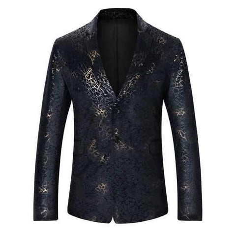 Metallic Brocade Printed Slim Fit Blazer - M