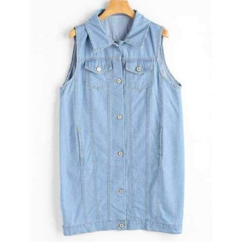 Plus Size Light Wash Denim Vest Jacket - Denim Blue 5xl