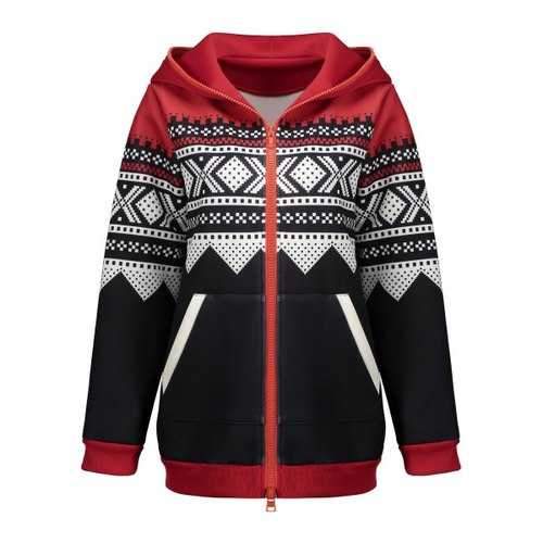 Plus Size Christmas Zip Up Hooded Jacket - Black Xl