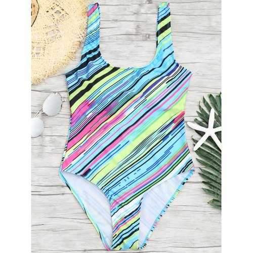 Open Back Striped One Piece Swimsuit - Xl