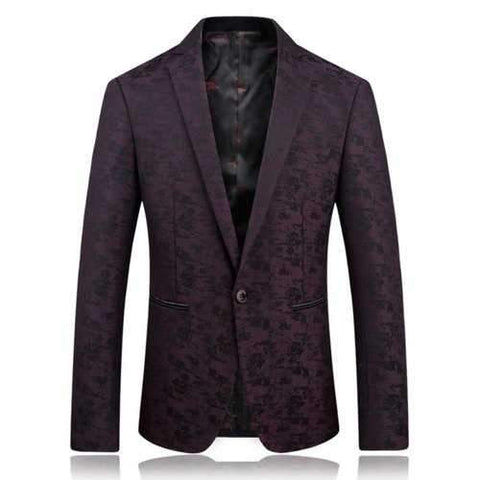 Lapel Jacquard One Button Edging Blazer - Purplish Red 2xl