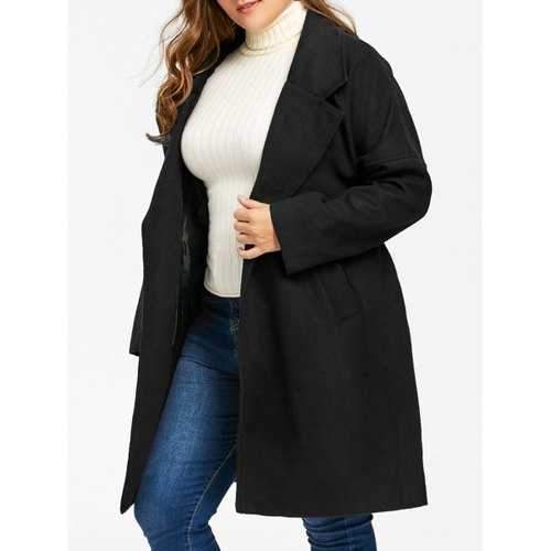 Plus Size Drop Shoulder Wool Blend Wrap Coat - Black 4xl