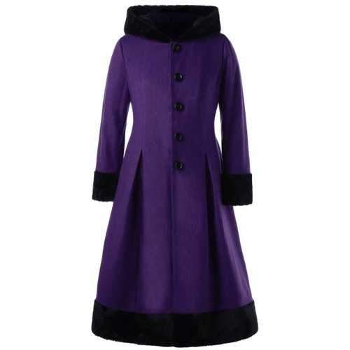 Plus Size Faux Fur Hooded Dress Coat - Purple 5xl