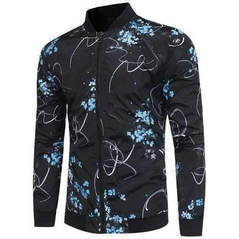 Floral Print Lightweight Bomber Jacket - Black M