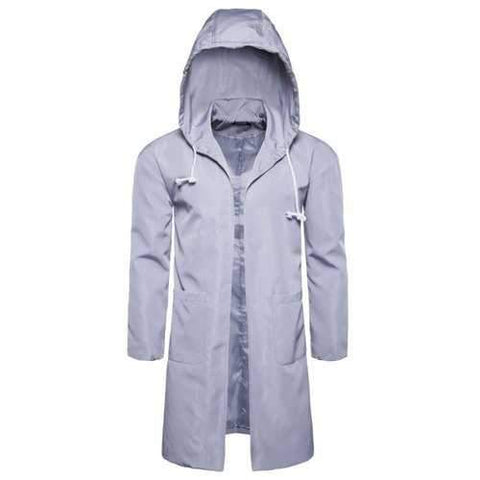 Hooded Drawstring Polyester Coat - Light Gray M