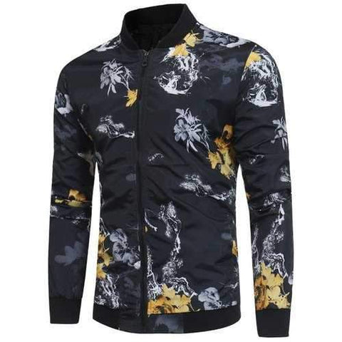 Flower Print Lightweight Bomber Jacket - Black S