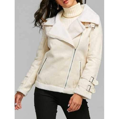 Oblique Zipper Shearling Coat - Off-white Xl