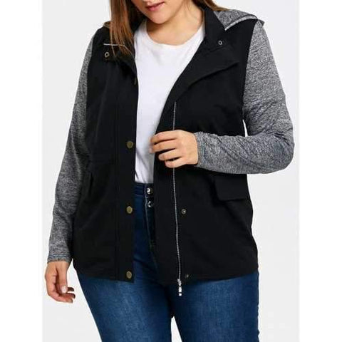 Plus Size Back Drawstring Hooded Jacket - Gray 4xl