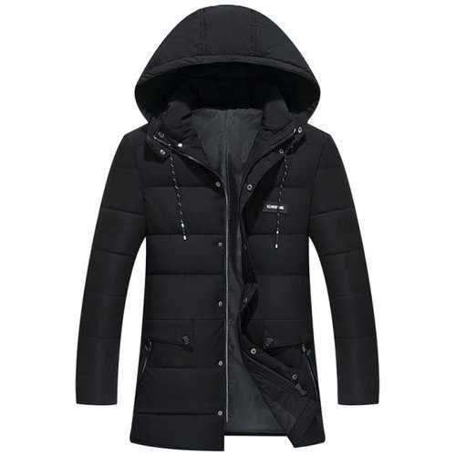 Ribbon and Zipper Embellished Hooded Padded Coat - Black 8xl