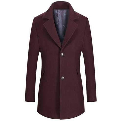 Two-button Notch Lapel Slim Wool Blend Coat - Wine Red 2xl