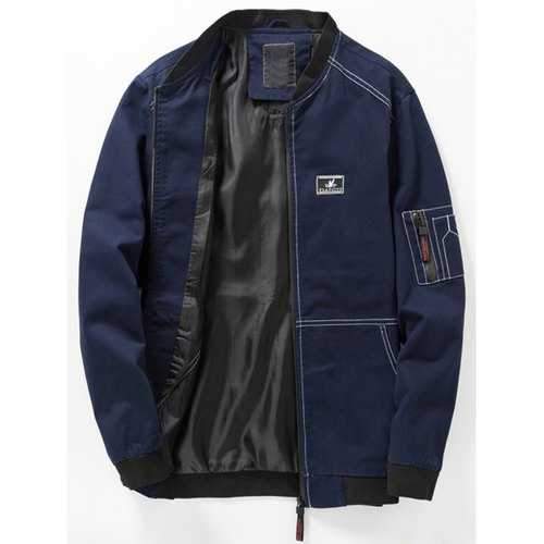 Stand Collar Rib Panel Suture Bomber Jacket - Deep Blue Xl