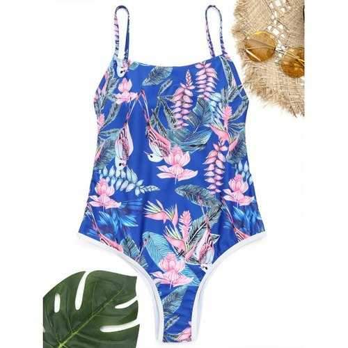 One Piece Flower Print Swimsuit - Royal M