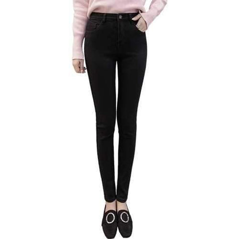 Fashion Elastic Black Pencil Jeans Famale - Black 2r2610# S