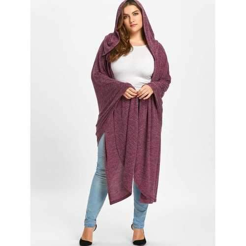 Plus Size Marled Longline Hooded Cape - Russet-red Xl