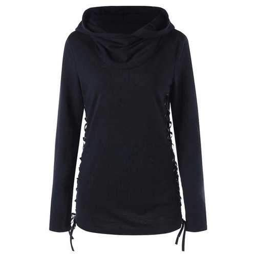 Hoodie with Criss Cross Lace Up - Black M