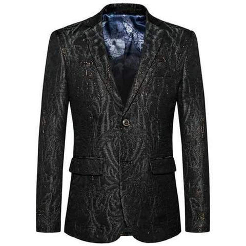 Lapel Collar Single Breasted Jacquard Blazer - Black 2xl