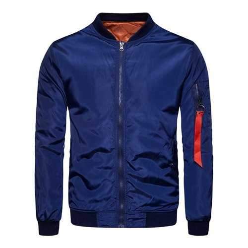 Stand Collar Zip Up Padded Bomber Jacket - Deep Blue L