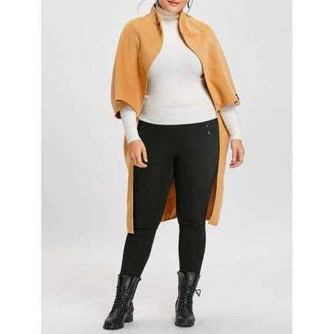 Open Front Batwing Sleeve Plus Size Coat - Apricot 2xl