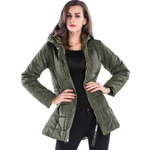 Hooded Long Zip Up Down Coat - Army Green M