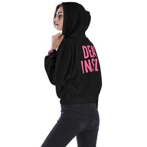 Letter Color Block Short Hoodie - Black M