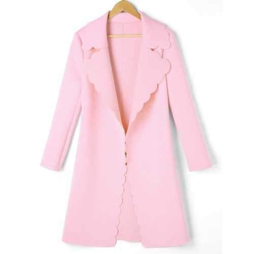 Open Front Scalloped Trim Coat - Pink M