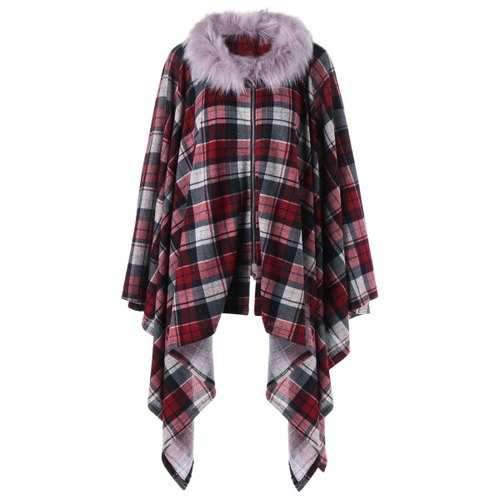 Plus Size Faux Fur Plaid Coat - Checked Xl