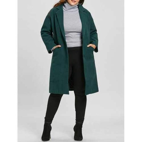 Button Up Plus Size Longline Coat - Blackish Green 2xl