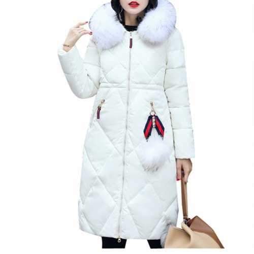 Winter Fur Collar Jacket Coat Thick Large - White Xl