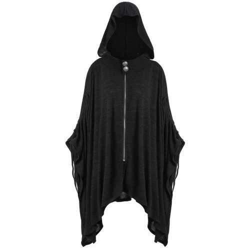 Plus Size Asymmetric Hooded Cape Coat - Black 2xl