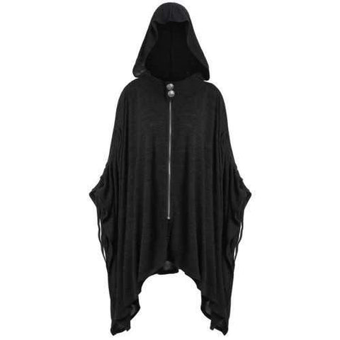 Plus Size Asymmetric Hooded Cape Coat - Black 2xl