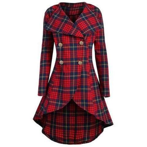 Plus Size Double Breasted Check Coat - Checked Xl