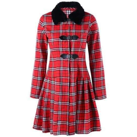 Plus Size Plaid Skirted Coat - Red Xl