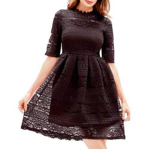 Embroidered Lace Mini A Line Dress - Black Xl