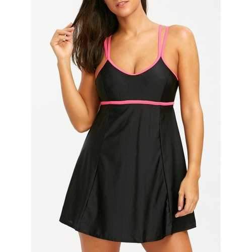 Padded Spaghetti Strap One Piece Swimwear - Black And Pink S